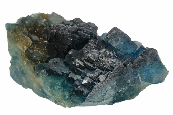 Cubic, Blue-Green Fluorite Crystals on Quartz - China #124845